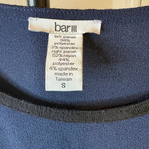 Bar III Navy Black Colorblock Asymmetrical Blouse Small Cap Sleeve Office Chic - Picture 3 of 5